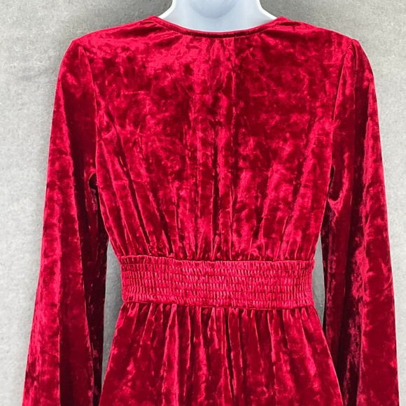 City Vibe Red Velvet Dress Sz S Babydoll Festival‎ Whimsigoth Vamp Holiday - Picture 6 of 14